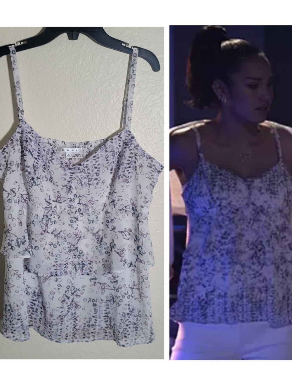 ASO Cabi | On The Clock Tiered Chiffon Ruffle Cami Tank Top Gina Coquette Boho L